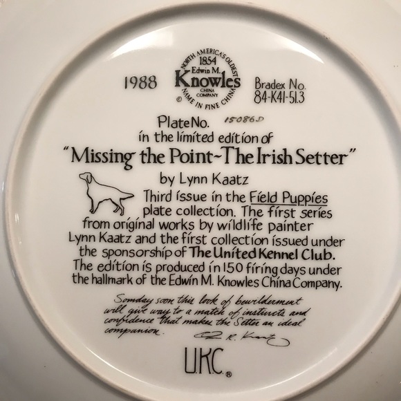 1988 Irish Setter Field Puppies Collector Plate by Lynn Kaatz - Picture 5 of 6